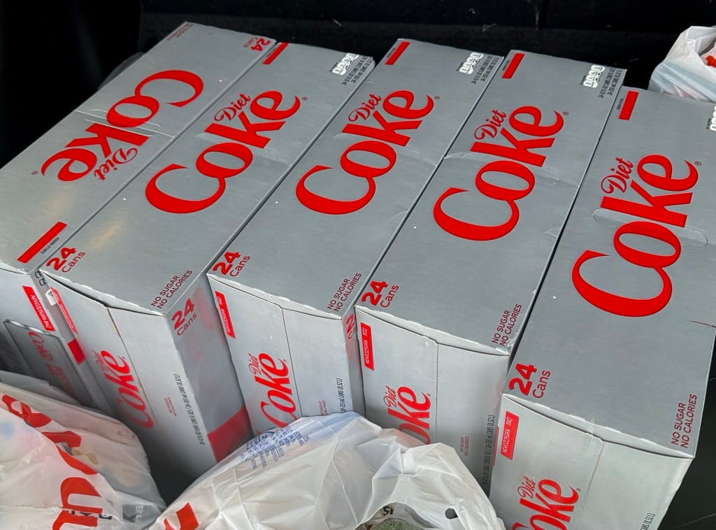 5 cases of Diet Coke in my car