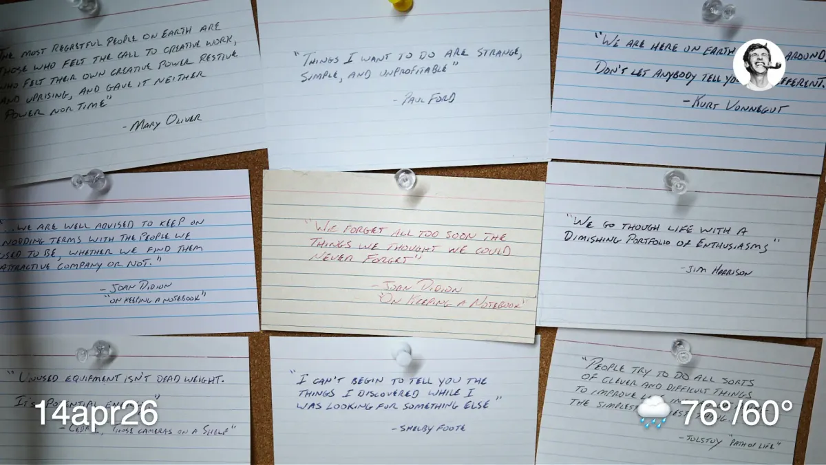 Index cards on bulletin board