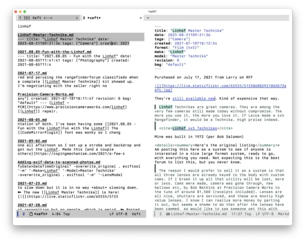 Searching my Obsidian vault in Emacs using Xeft
